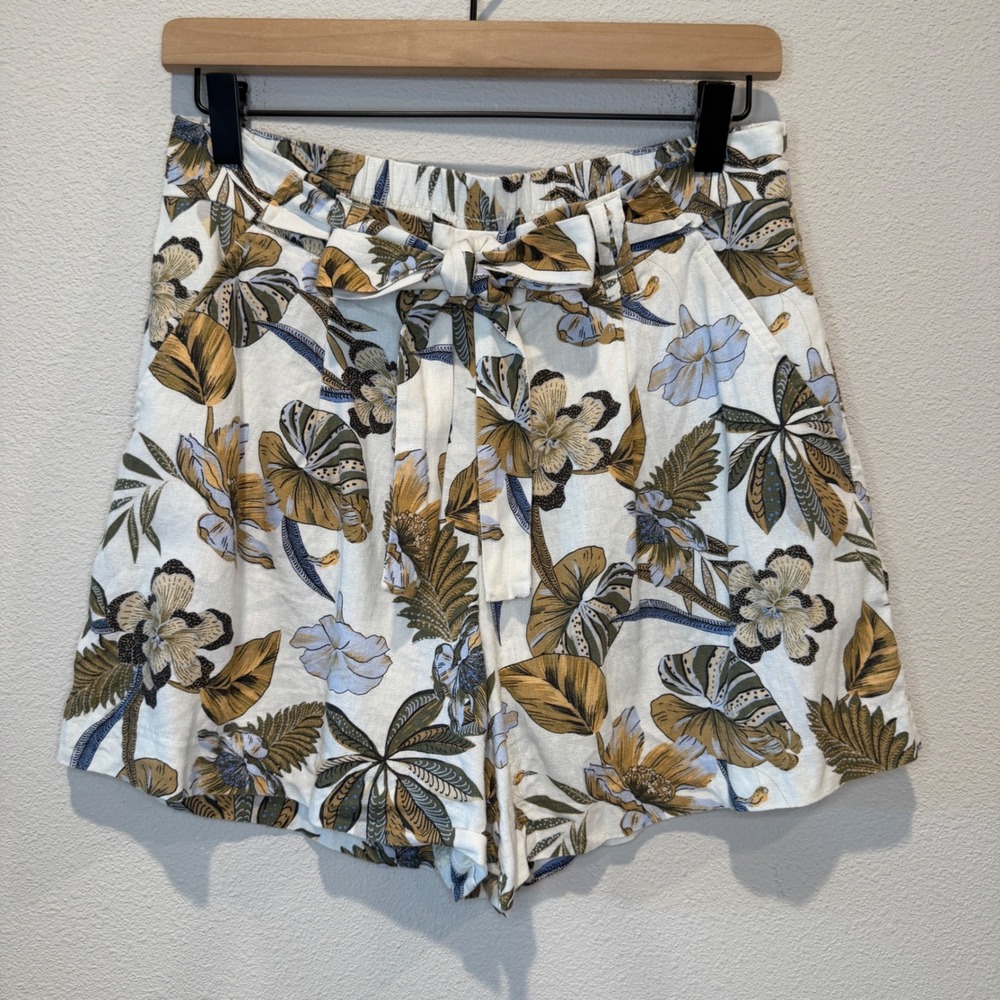 C&C CALIFORNIA Womens Shorts Tropical Floral Linen Blend Boho Summer Size 6